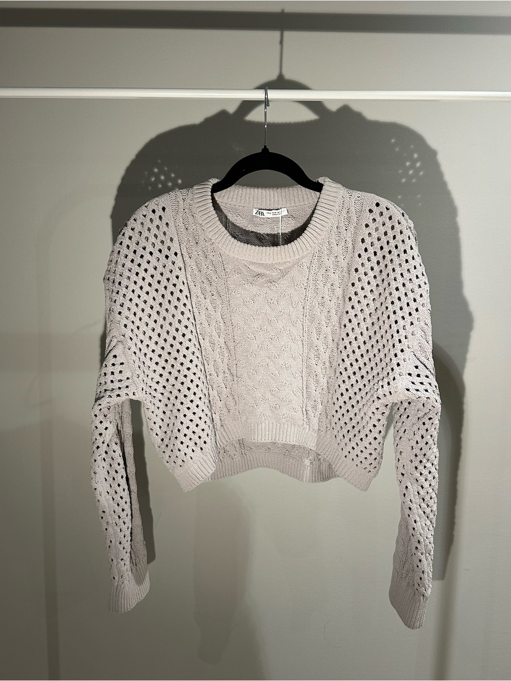 Zara Light Gray Cropped Cable Knit Sweater